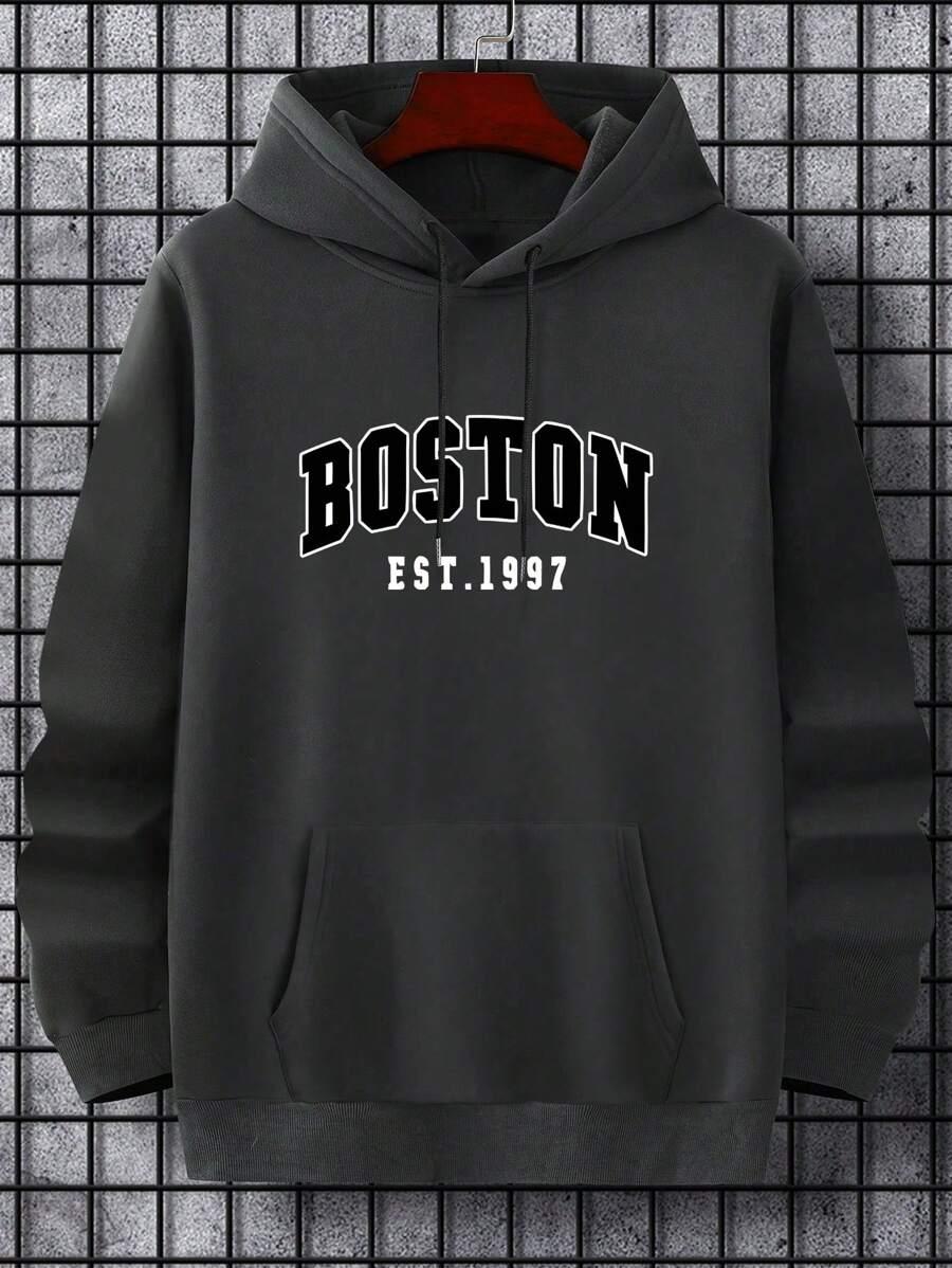 SZARA BLUZA KAPTUR nadruk boston