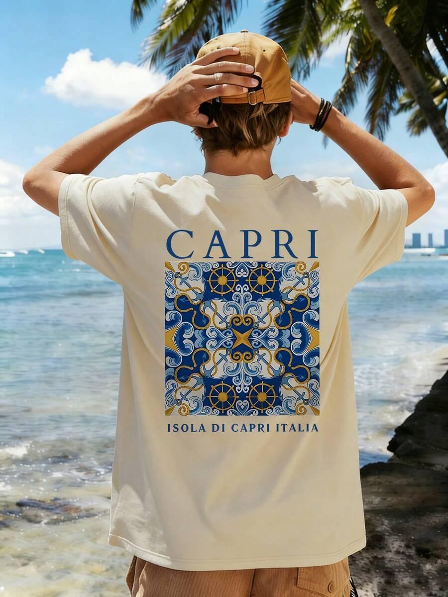 t-shirt okrągły dekolt print