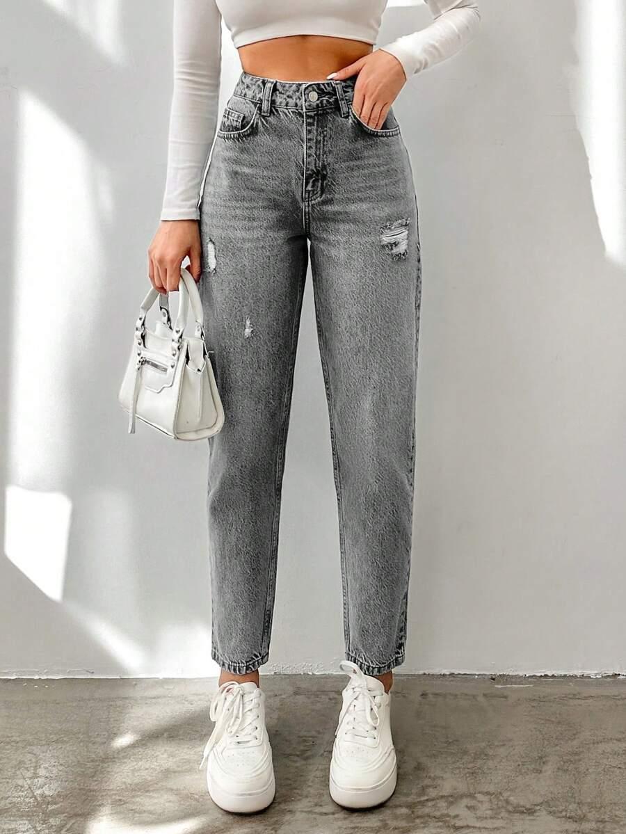 SZARE SPODNIE MOM JEANS