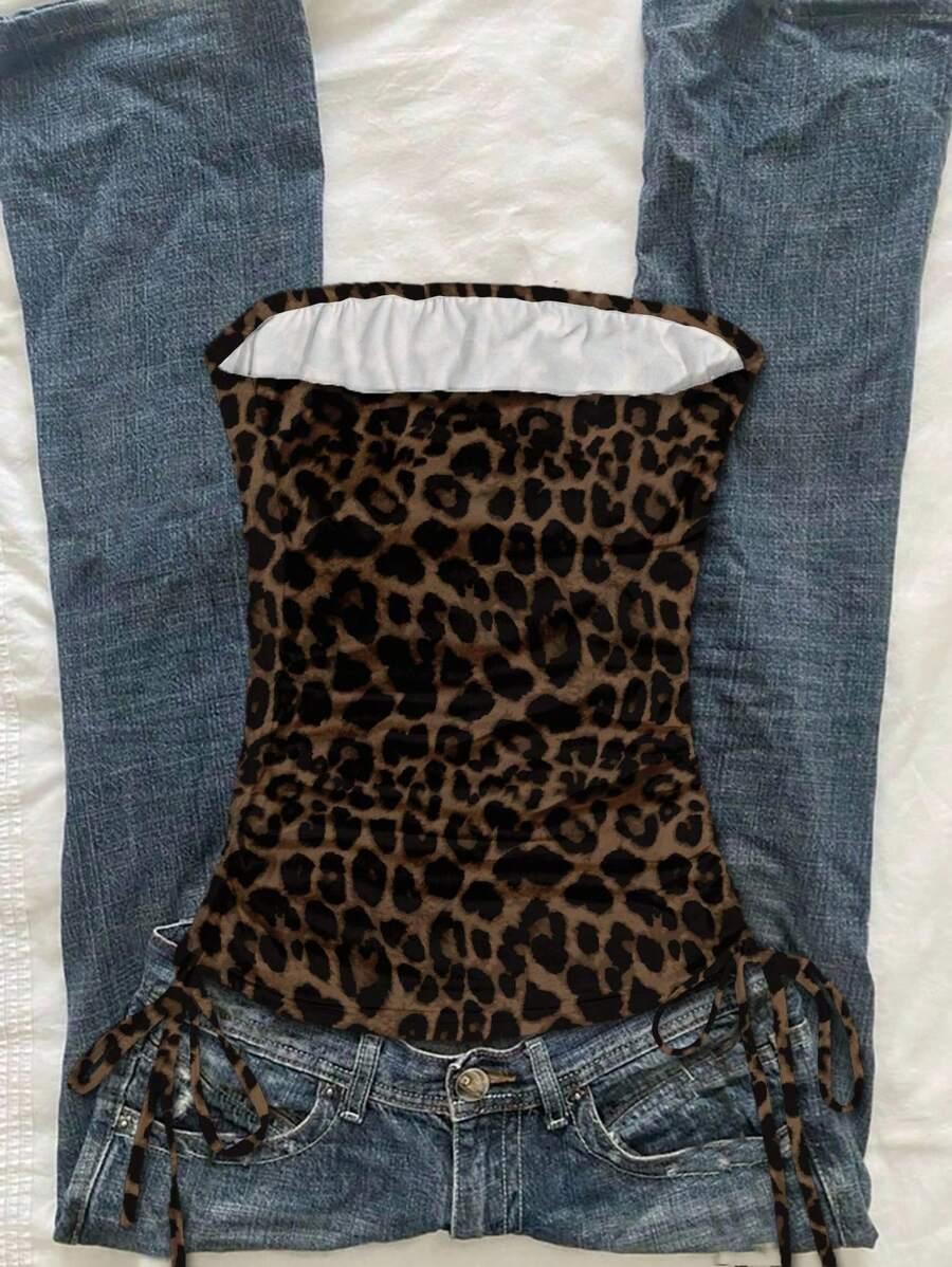 top tuba marszczenie animal print 