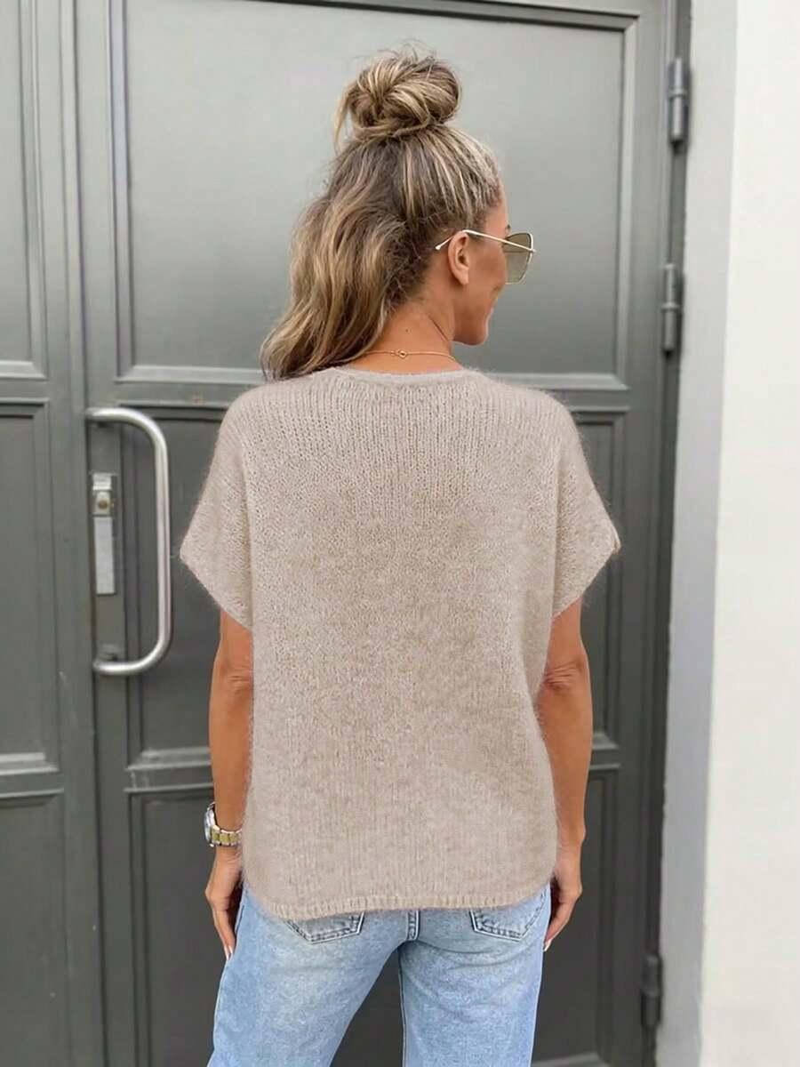 beżowy sweter krótki rękaw