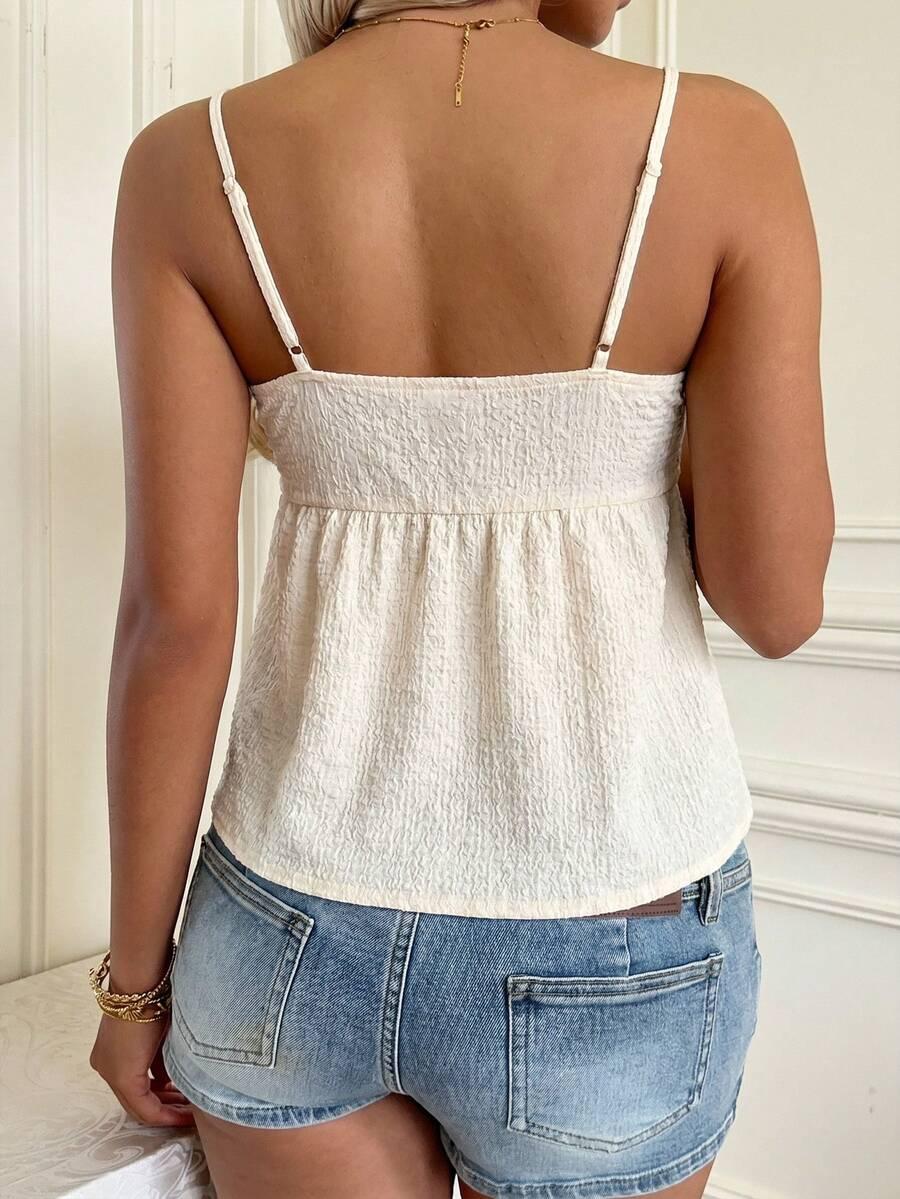 TOP NA RAMIĄCZKACH V-NECK KORONKA