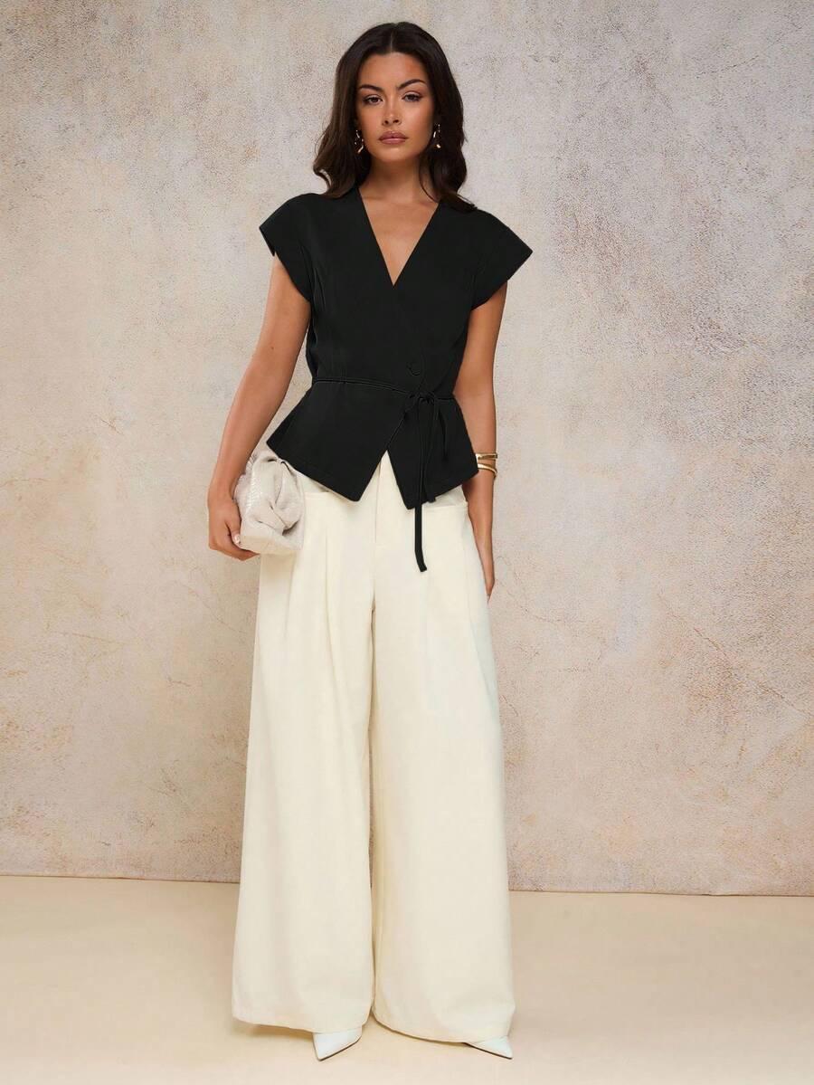 CZARNA BLUZKA V-NECK 