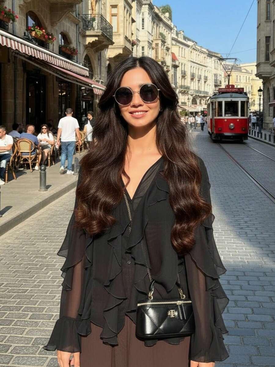 CZARNA KOSZULA FALBANY