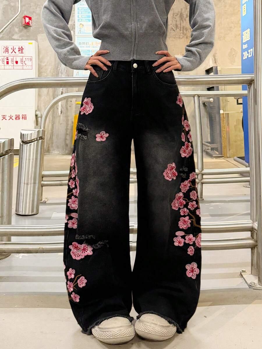 CZARNE SPODNIE JEANS HAFT