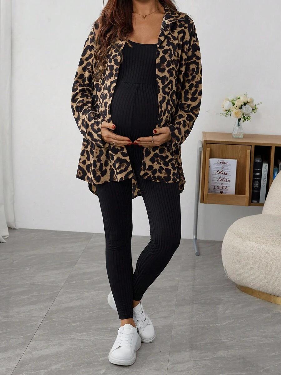 ciążowy komplet kombinezon koszula animal print