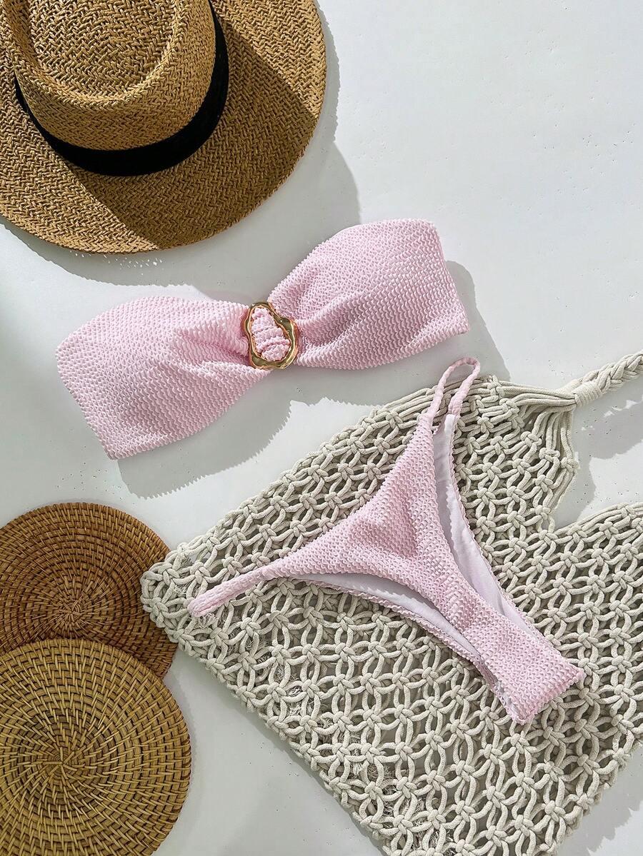 RÓŻOWY KOMPLET BIKINI STRUKTURA
