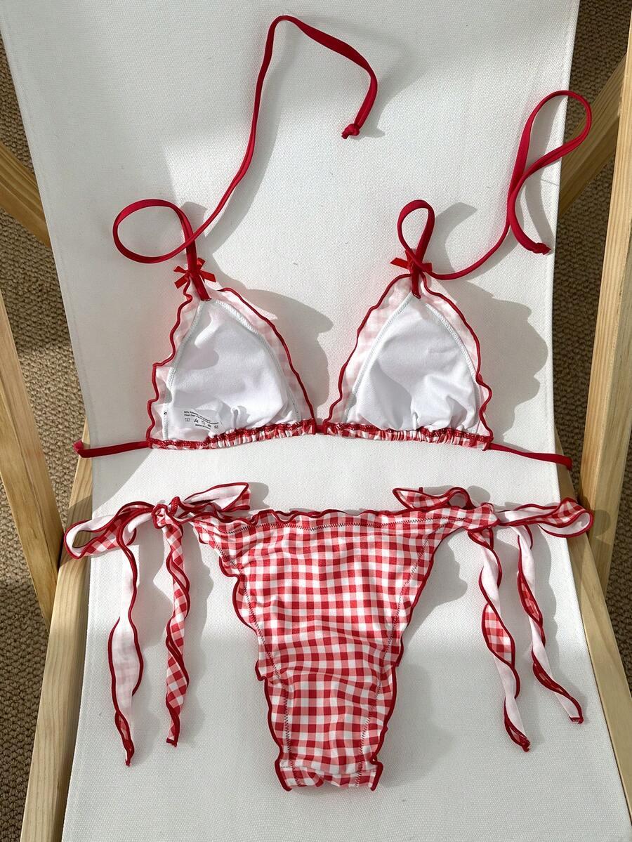 komplet bikini wzór kratka