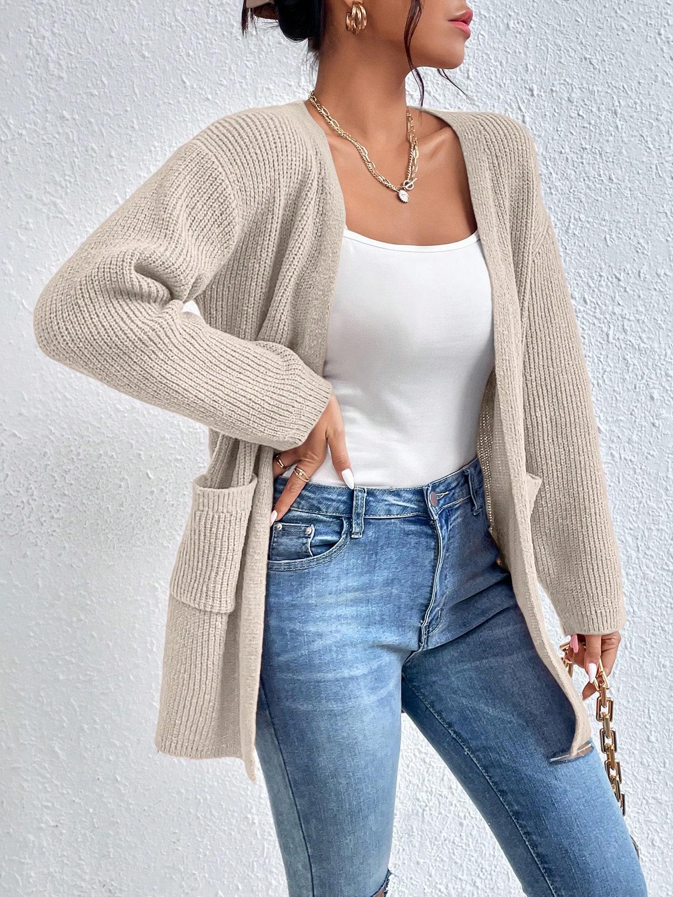 BEŻOWY SWETER KIESZENIE