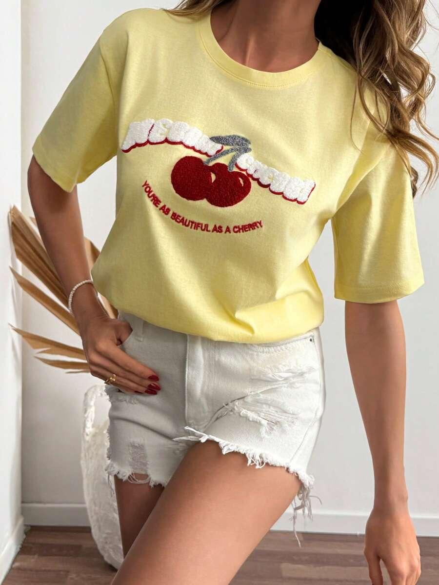 żółty t-shirt nadruk
