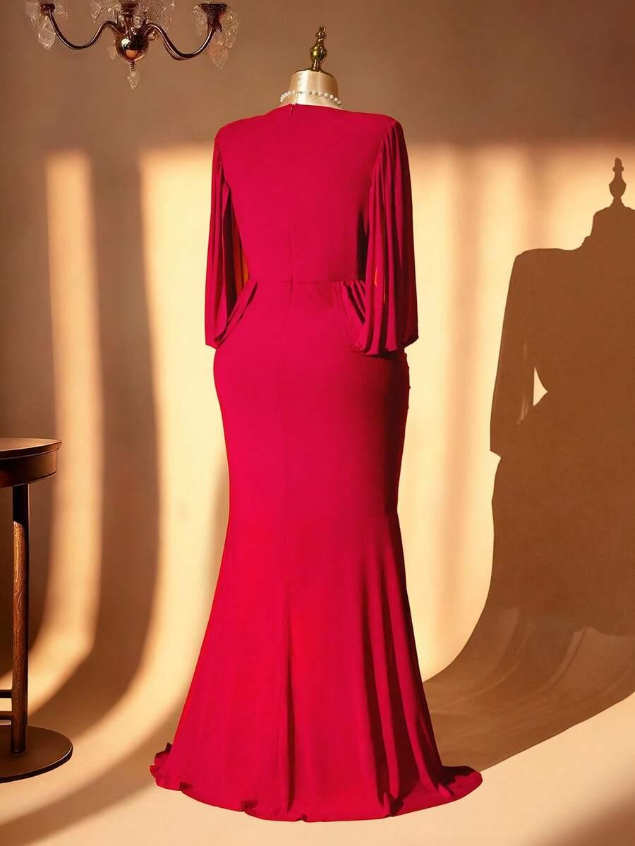 czerwona maxi sukienka v-neck