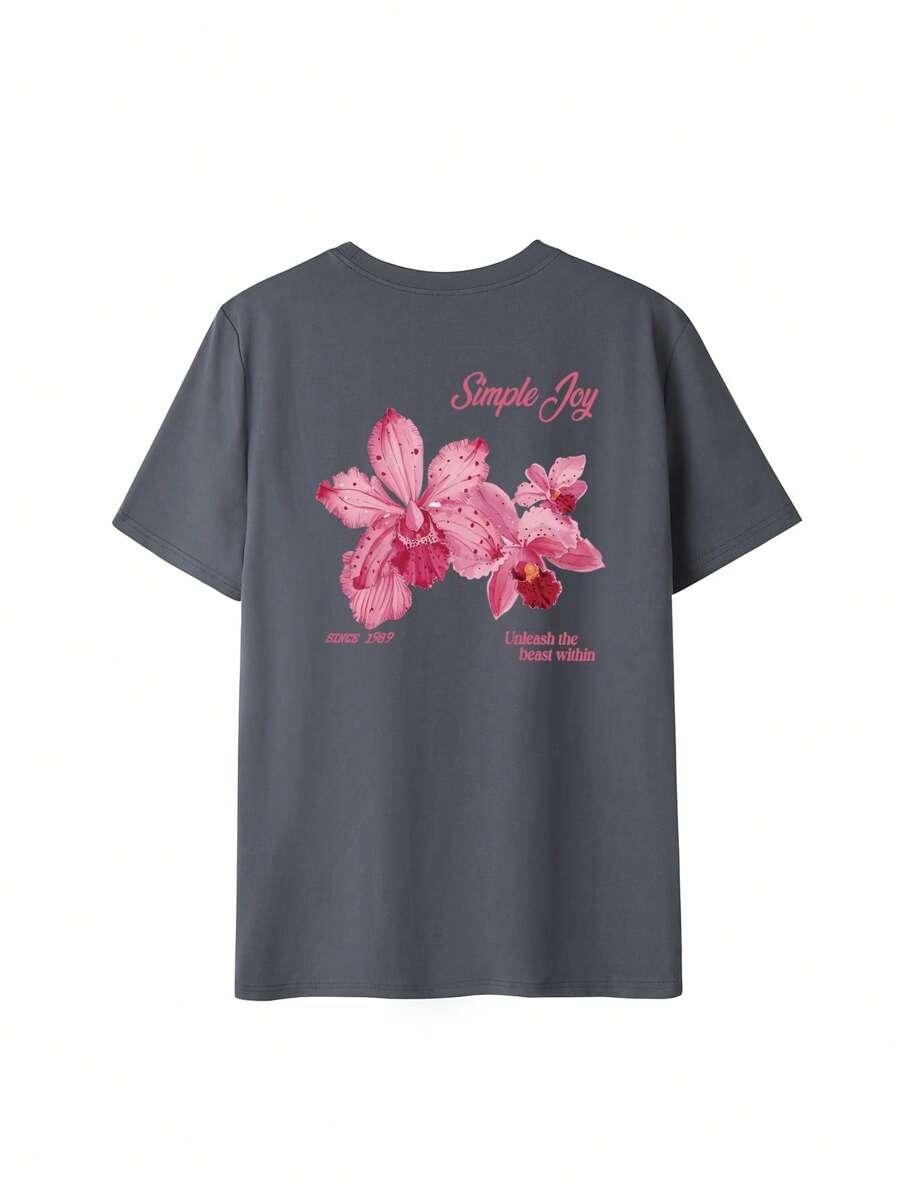 SZARY T-SHIRT NADRUK