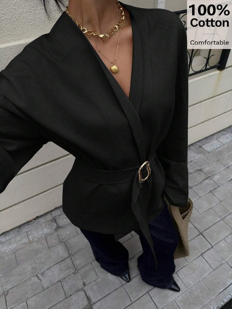 czarna koszula v-neck