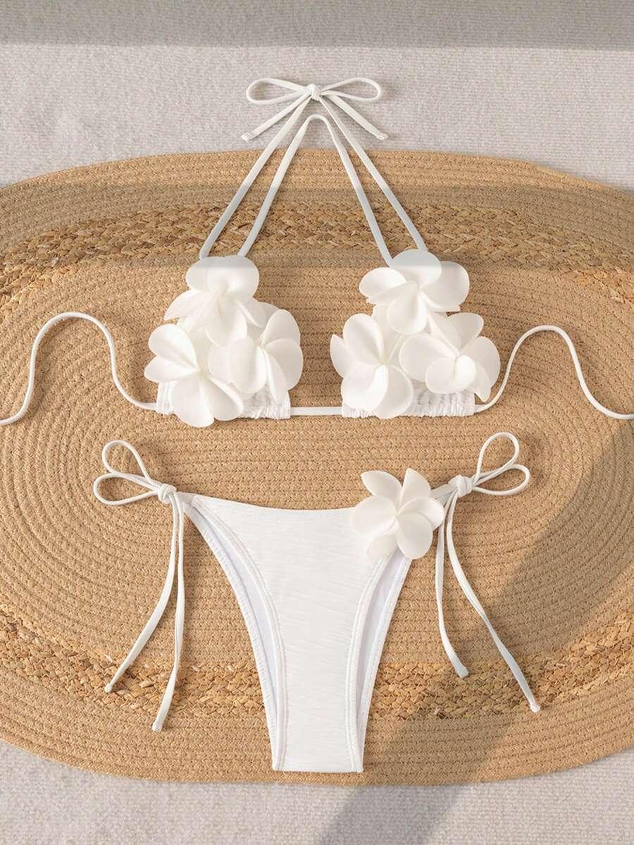 DWUCZĘŚCIOWE BIKINI DAMSKIE Z APLIKACJĄ 3D