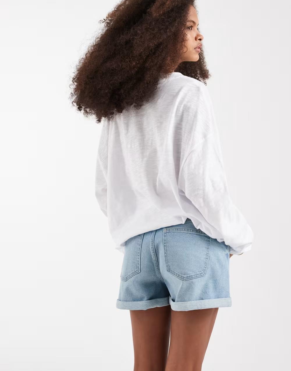 niebieskie spodenki jeans mom fit