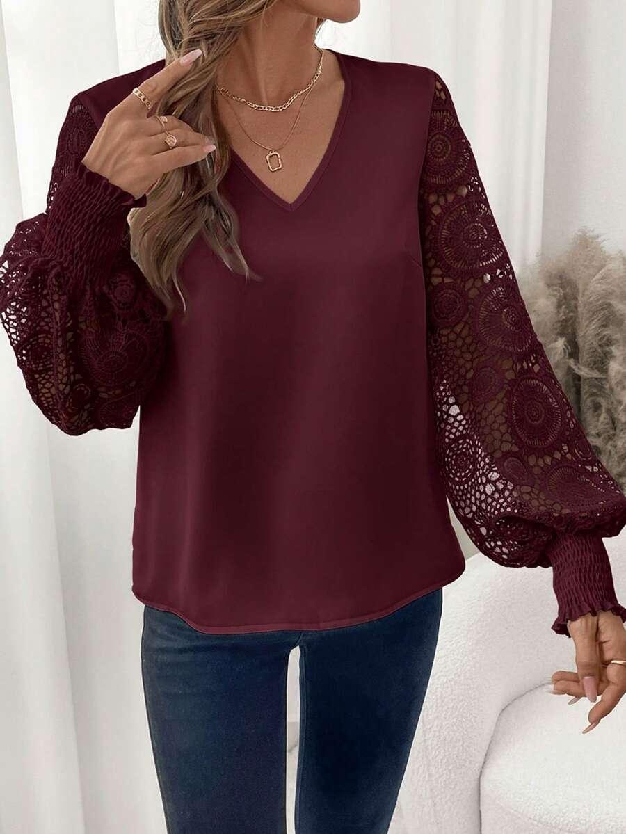 bordowa bluzka v neck 