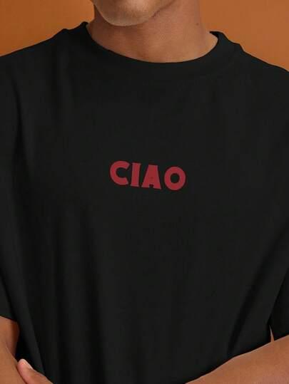 czarny t-shirt napis ciao