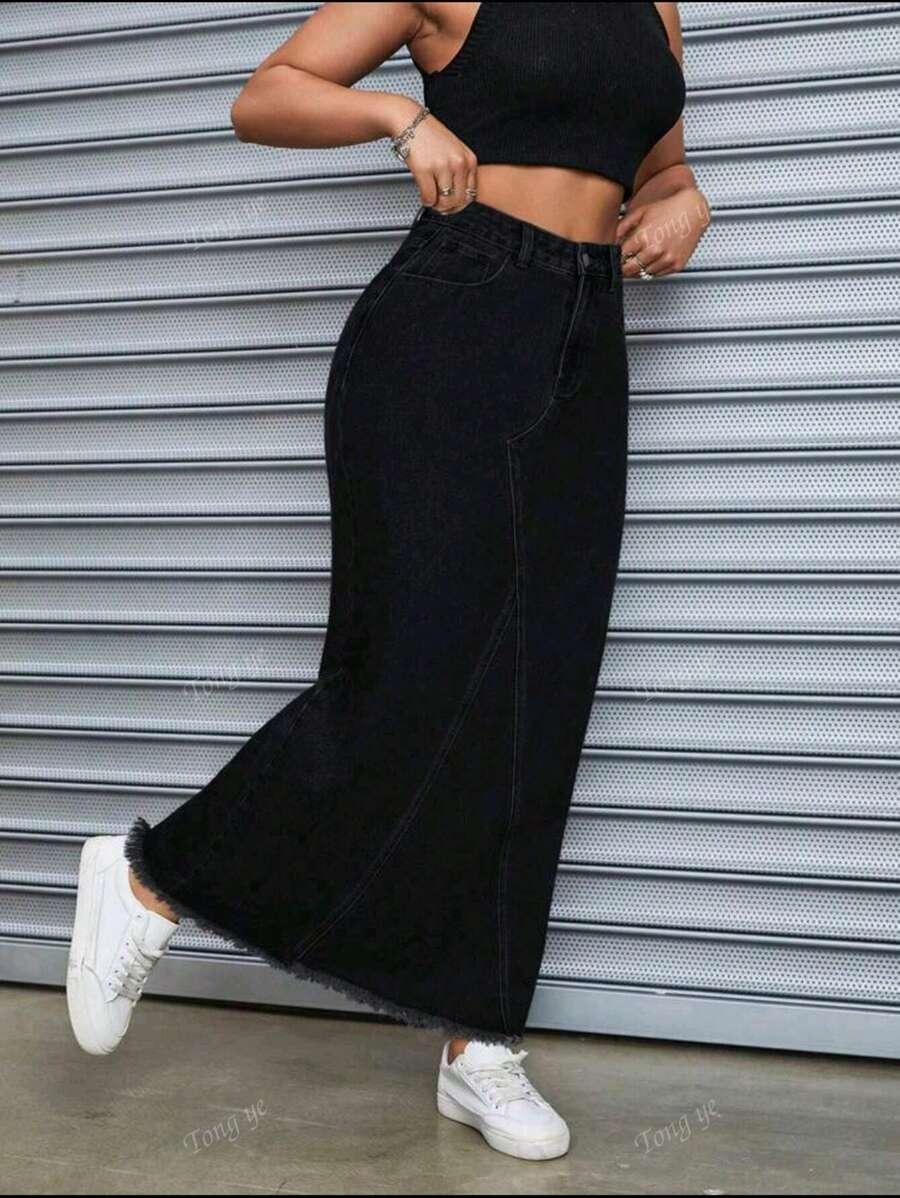 CZARNA MAXI SPÓDNICA JEANS