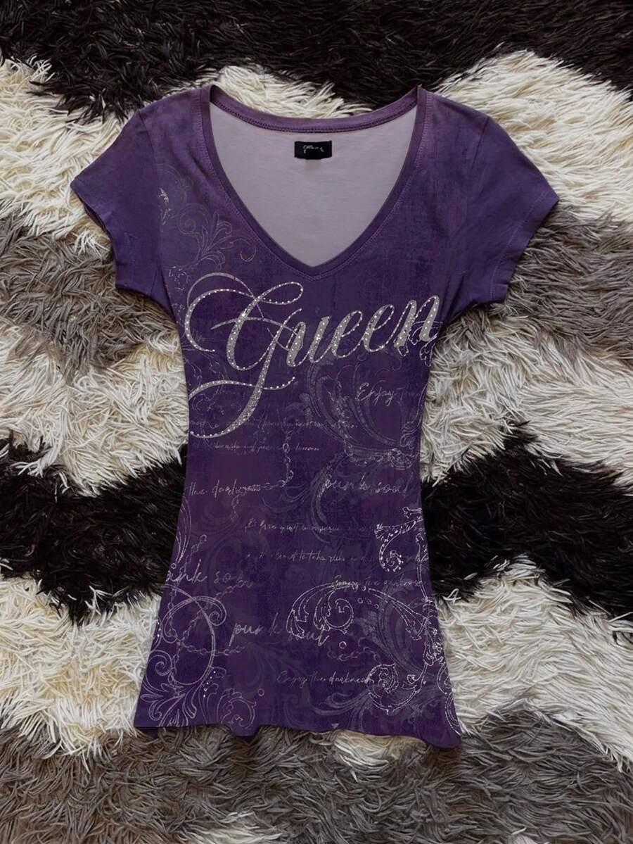 fioletowy t-shirt v-neck