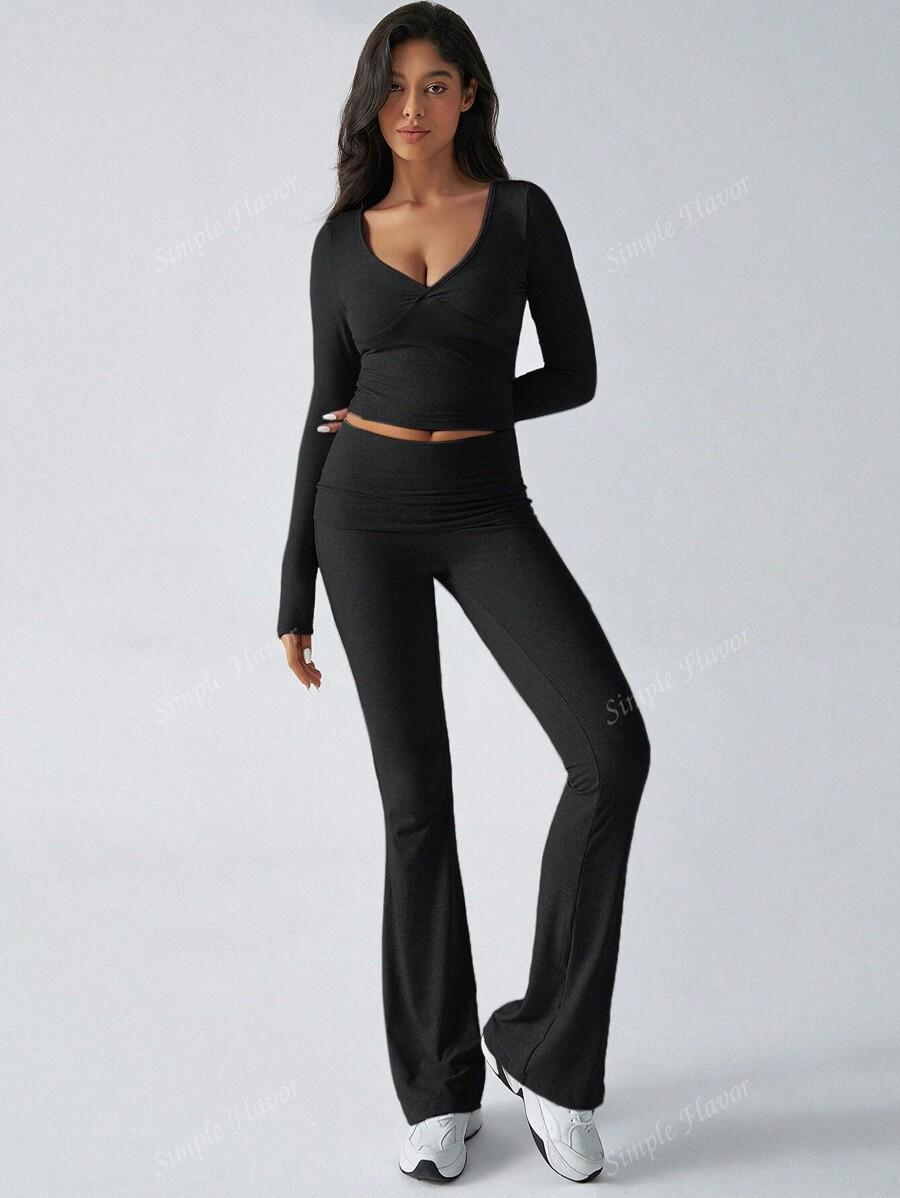 CZARNY TOP SPODNIE KOMPLET