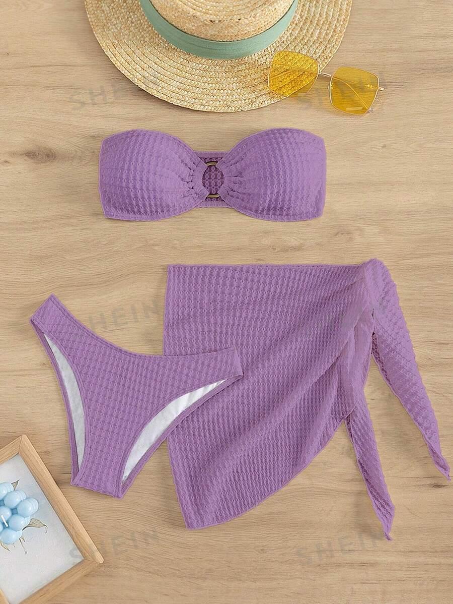 fioletowy strój kąpielowy tekstura bikini sarong