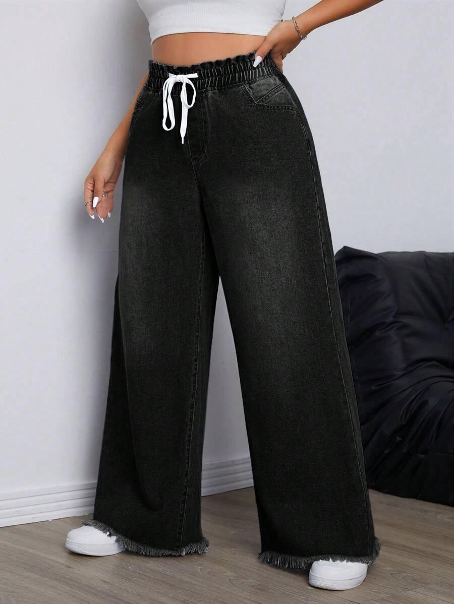 CZARNE SPODNIE JEANS WIĄZANIE