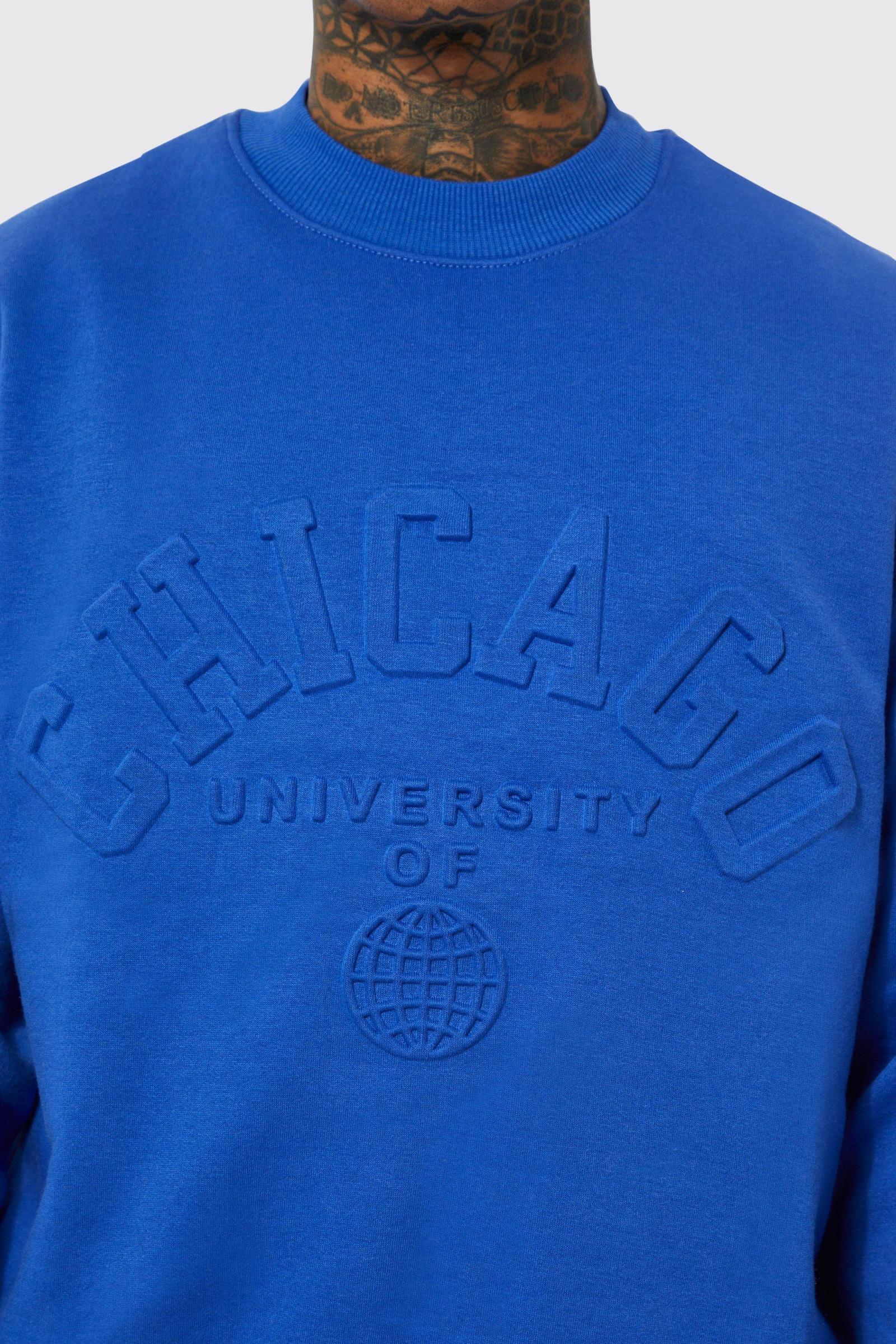 niebieska bluza z okrągłym dekoltem oversize napis chicago