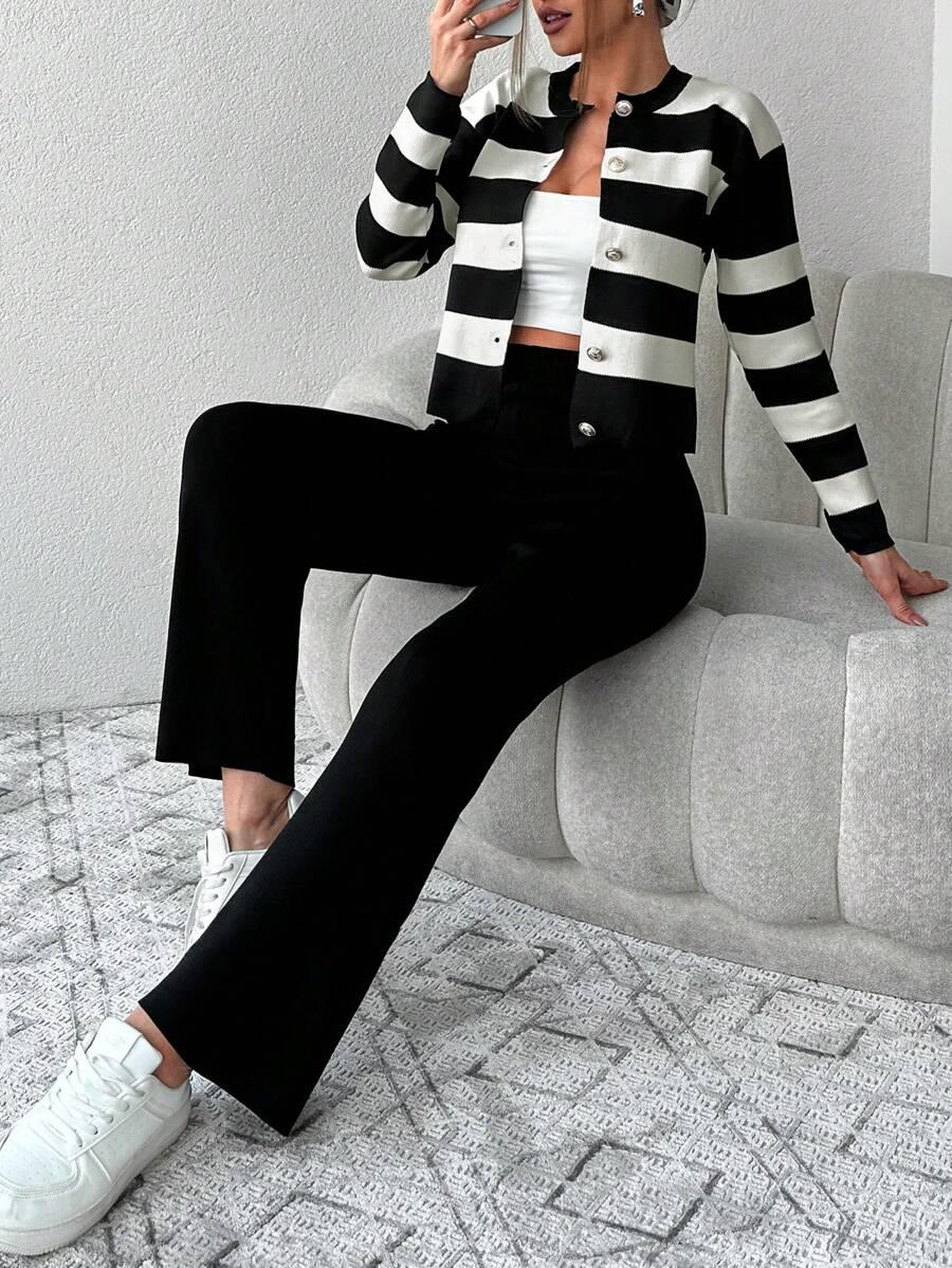 SWETER paski SPODNIE KOMPLET