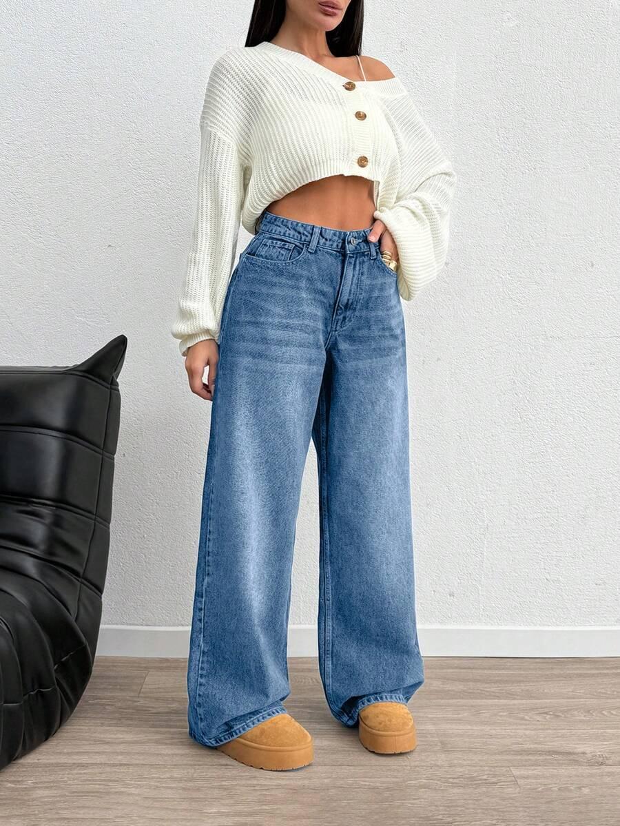 spodnie jeans szeroka nogawka