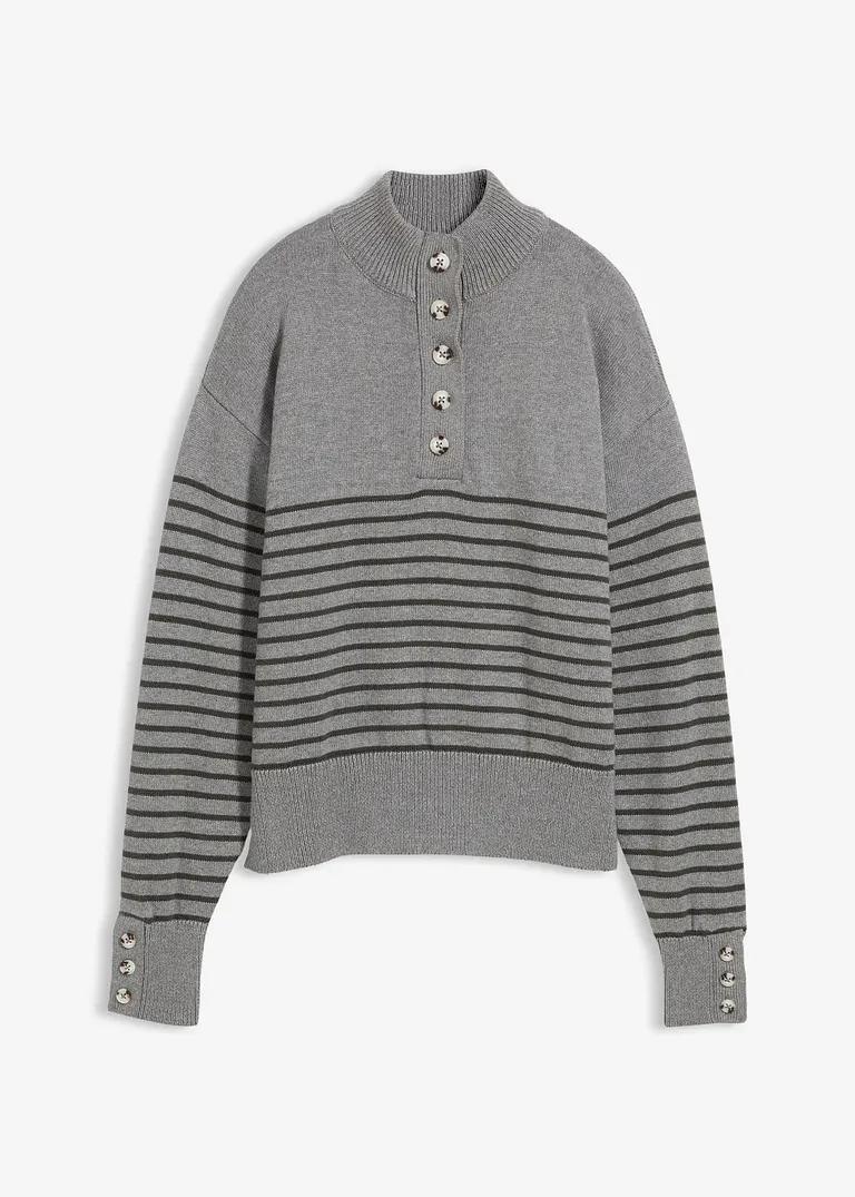 SWETER DAMSKI STÓJKA BAWEŁNA W PASKI