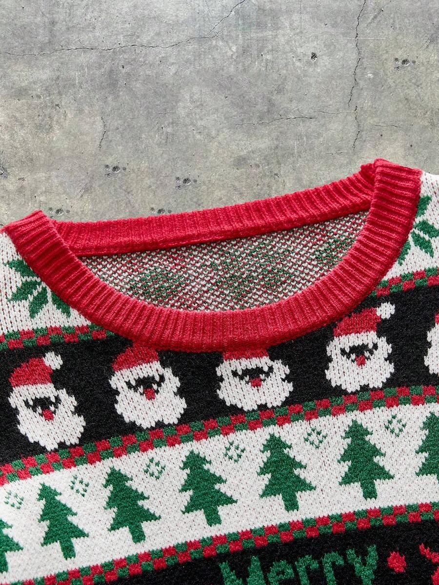 SWETER Z NADRUKIEM W ŚWIĄTECZNYM Z OKRĄGŁYM DEKOLTEM 