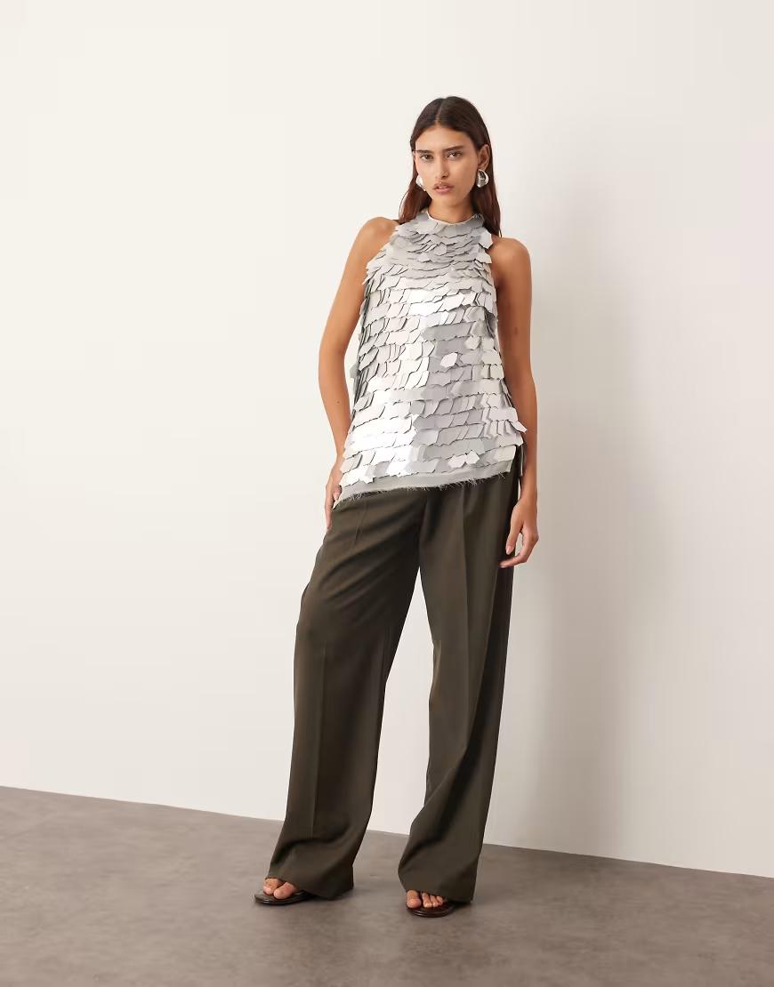 SREBRNY CEKINOWY TOP