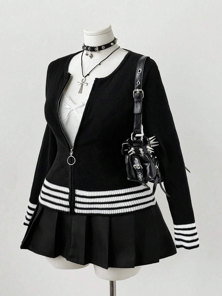 SWETER ROZPINANY Z WZOREM W PASKI