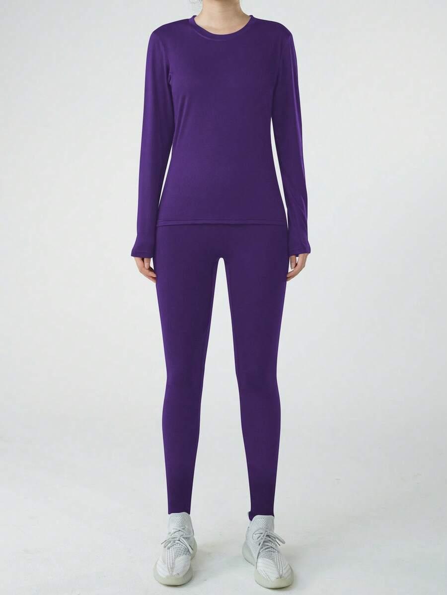 FIOLETOWY KOMPLET BLUZKA LEGGINSY 