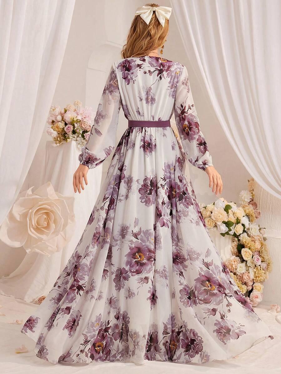 SZYFONOWA SUKIENKA MAXI W KWIATY