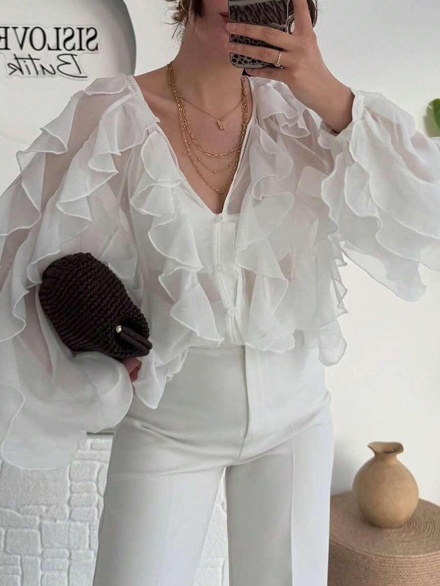 BIAŁA KOSZULA FALBANY