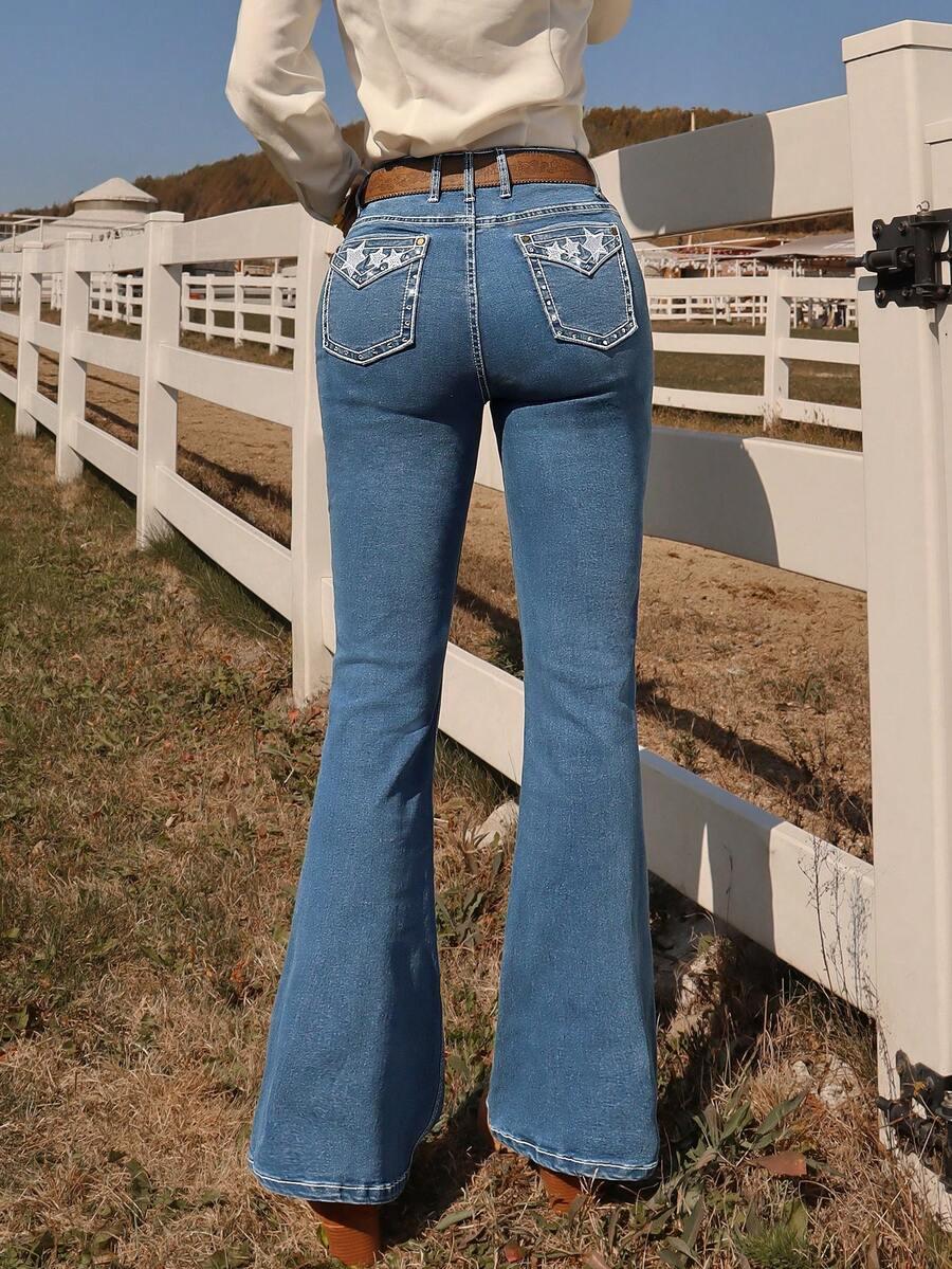 spodnie jeans dzwony zdobienie 