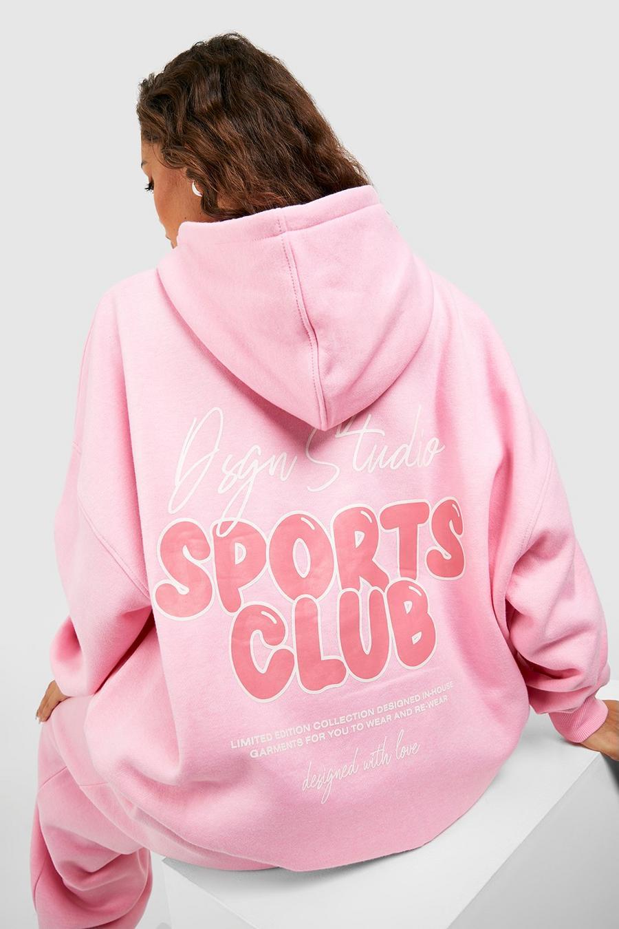 różowa bluza z kapturem oversized nadruk SPORTS CLUB
