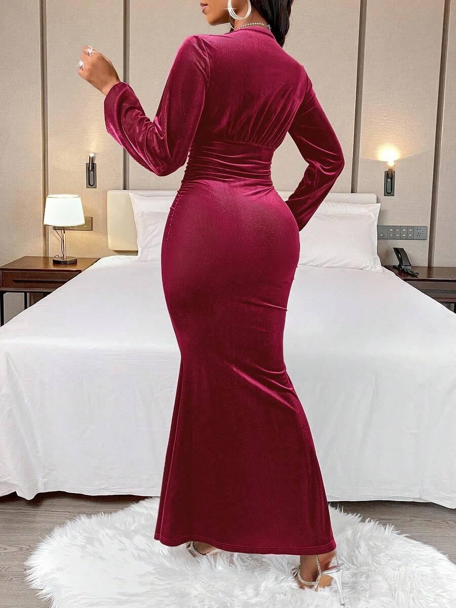 czerwona maxi sukienka v-neck