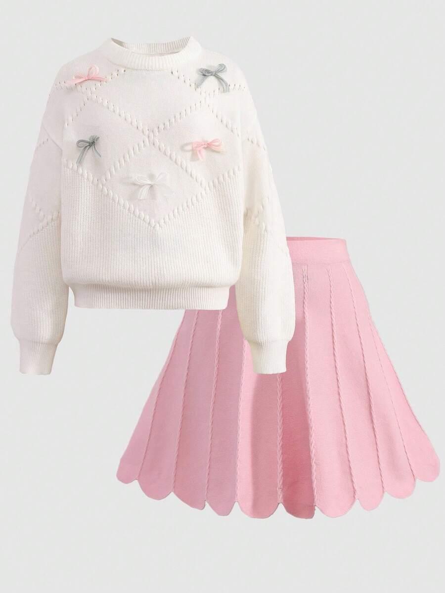 sweter kokardki spódnica komplet dzianina 