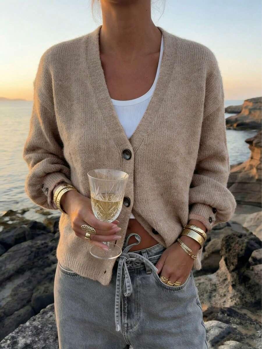 brązowy sweter kardigan