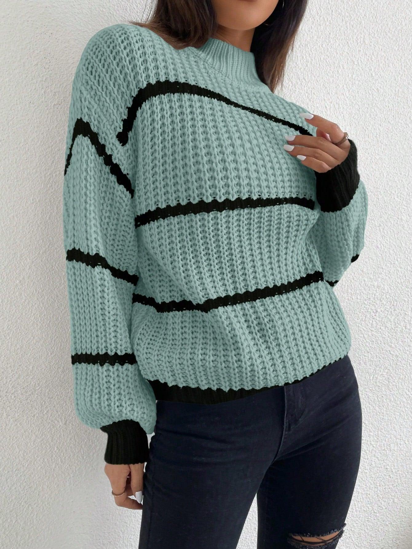 sweter półgolf paski kontrast