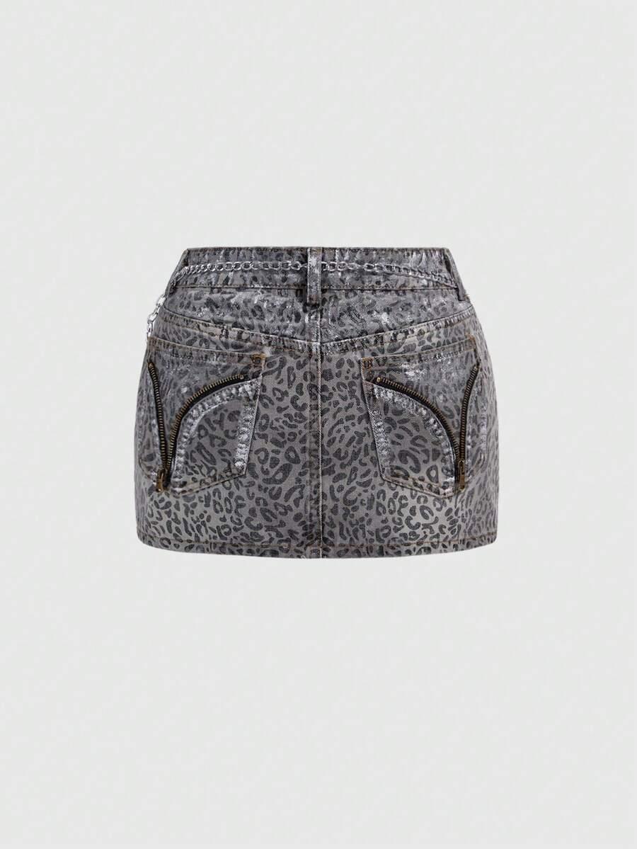 JEANSOWA MINI SPÓDNICA ANIMAL PRINT 