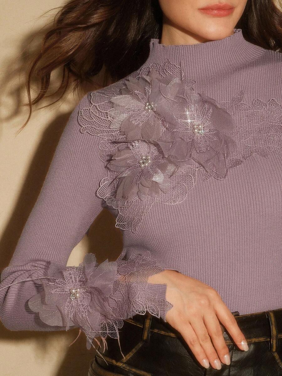 fioletowy sweter zdobienie 