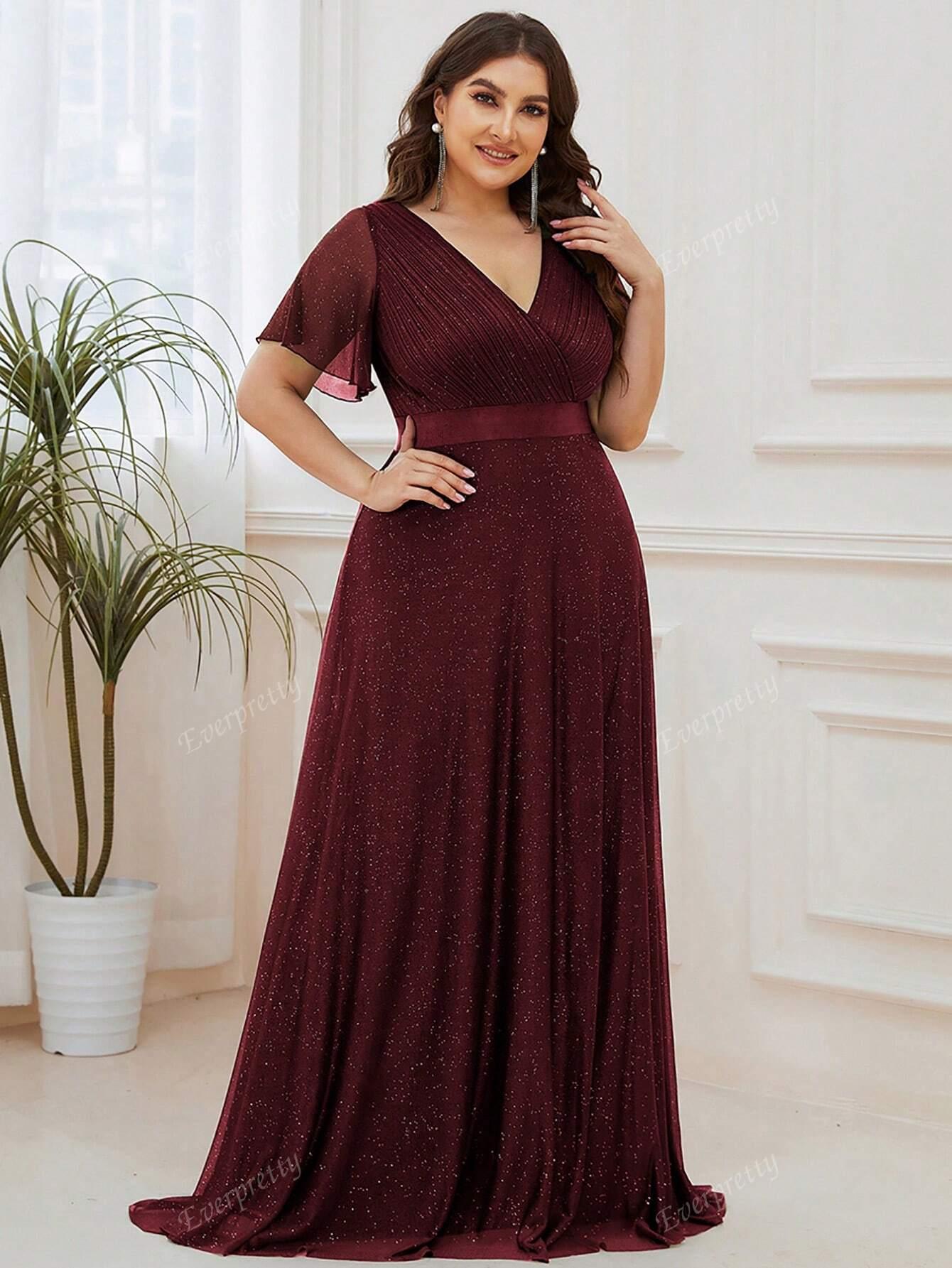 BORDOWA MAXI SUKIENKA V-NECK 