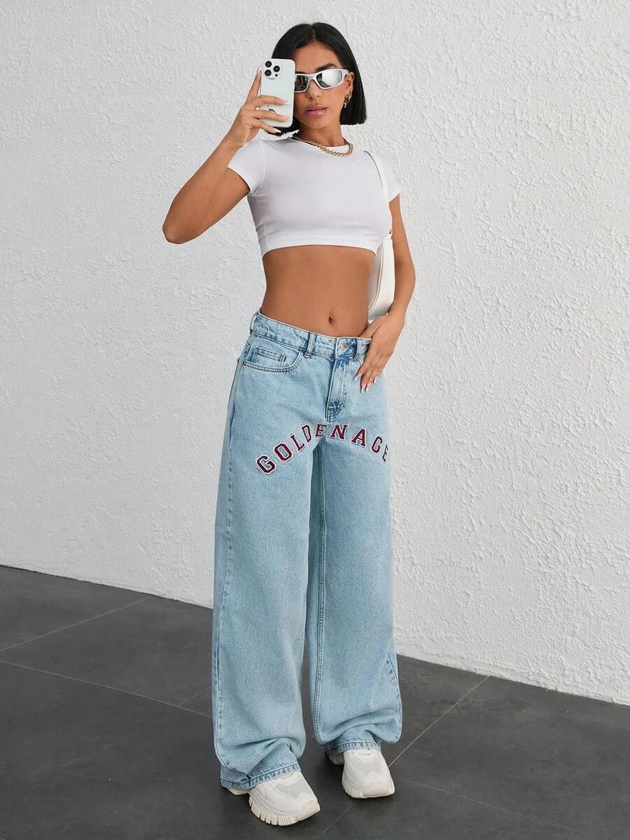 NIEBIESKIE SPODNIE JEANS haft