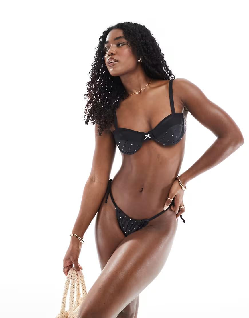 CZARNY DÓŁ OD BIKINI KROPKI 