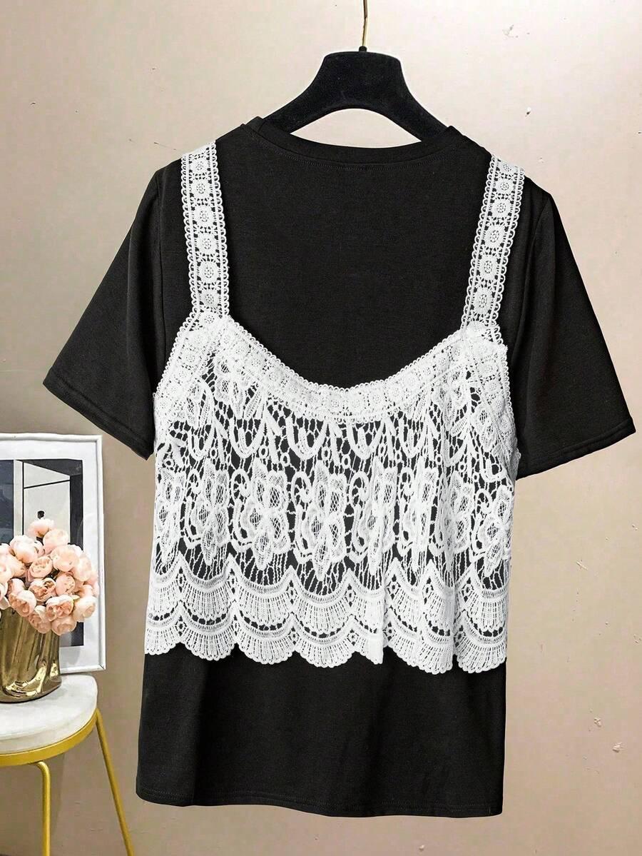T-SHIRT DAMSKI Z KORONKĄ