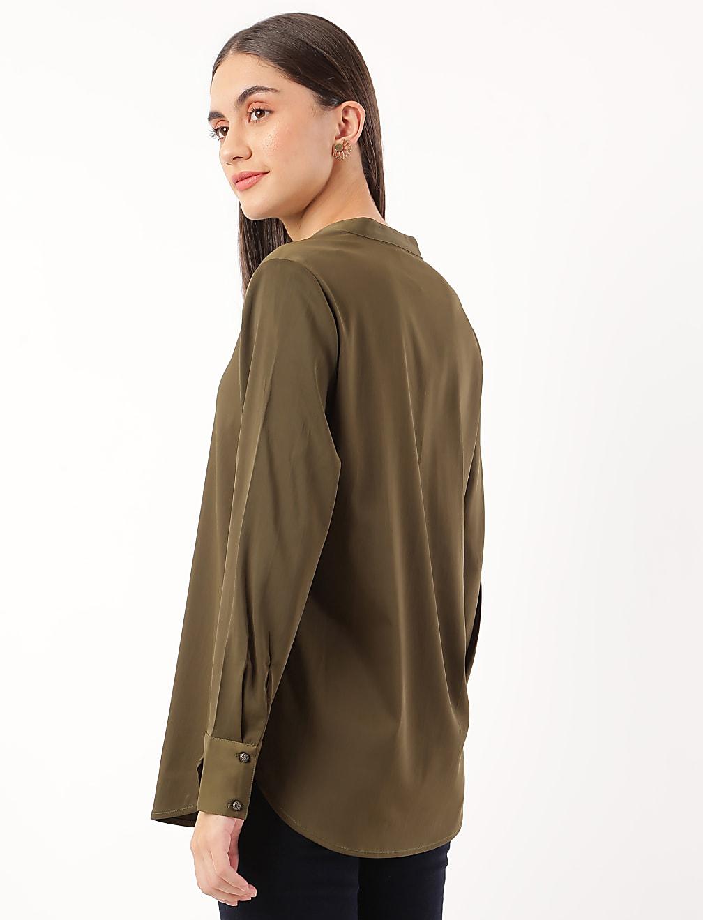 top khaki v-neck T43-3448K-XC