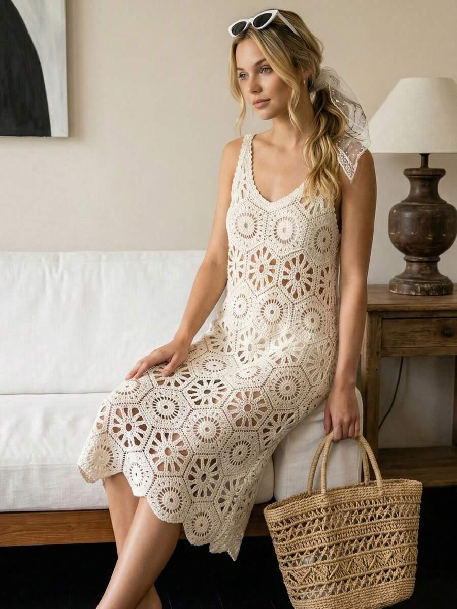 szydełkowa sukienka tunika plażowa boho